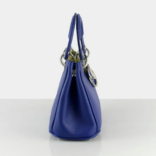 mini dior diorissimo original calfskin leather bag 44375 blue&lemon yellow - Click Image to Close